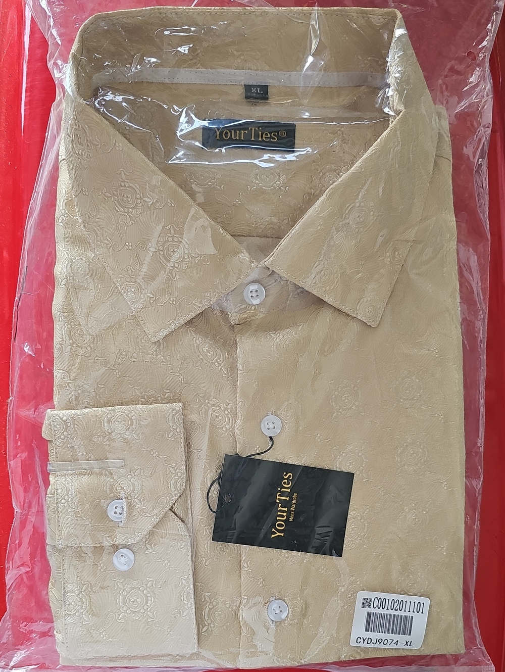 Men's Champagne Floral Dress Shirt • Formal Wedding Party Button Down